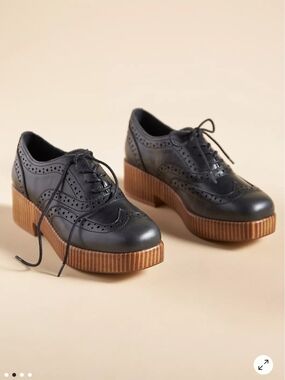 Kelsi Dagger Brooklyn Women's Black Leather Platform Brogue Oxfords